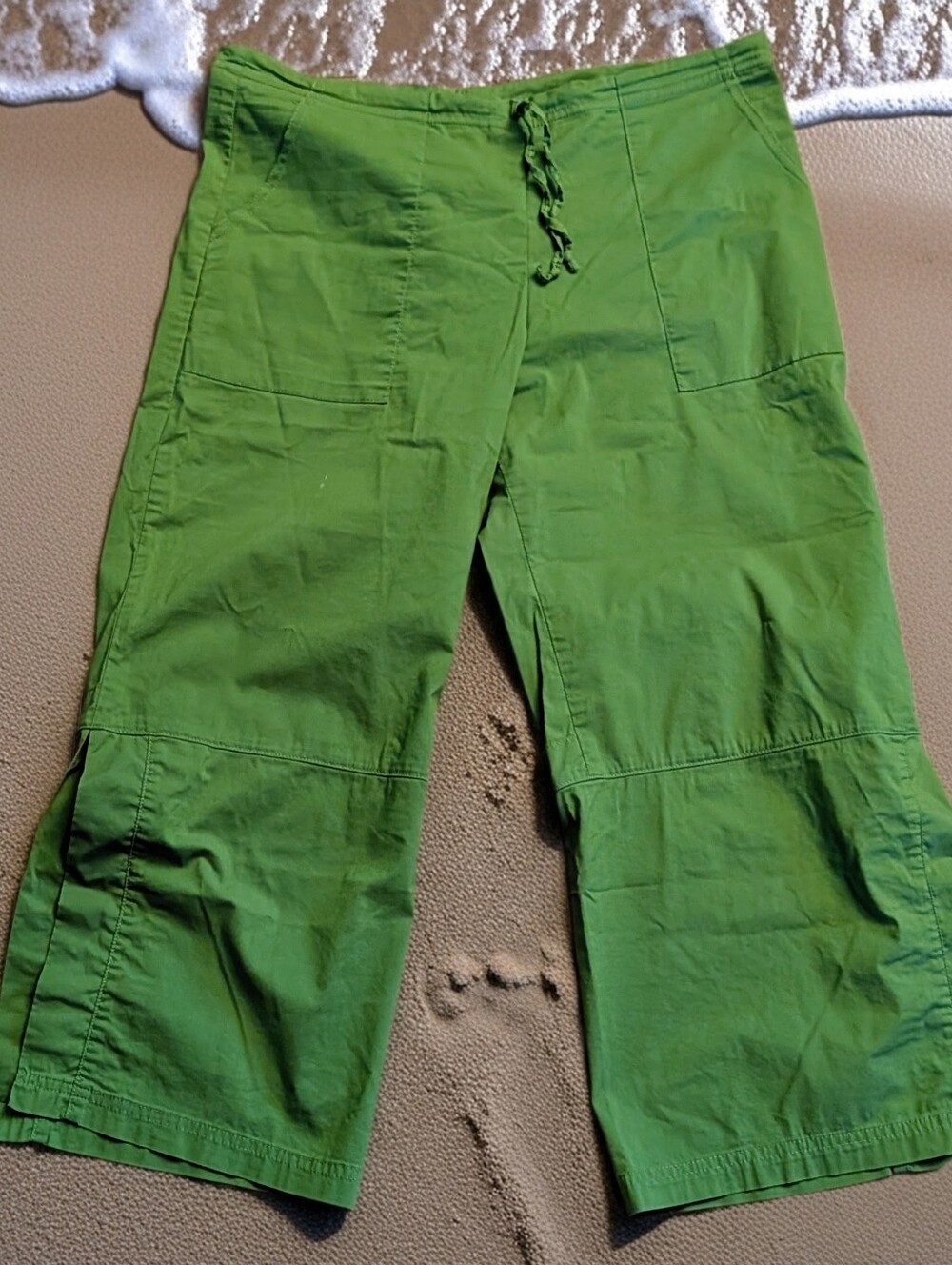 VTG Y2K Be Present Lotus Split Knee Crop Yoga Pants Green Apple SKL 14061 Size L